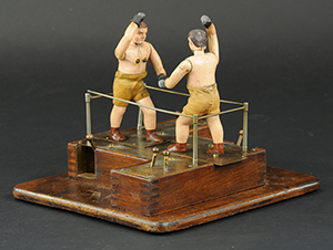 Toy automaton of boxers, lever controls activate figures, possibly a prototype, est. $3,500-$4,500. Bertoia Auctions image.